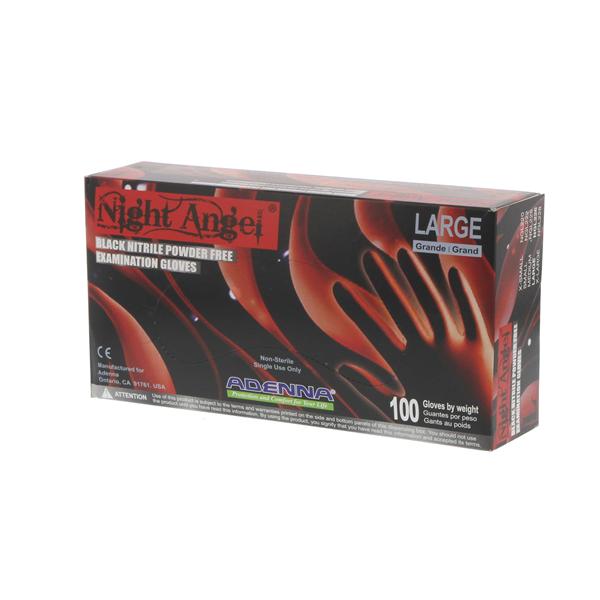 Gloves Exam Night Angel Powder-Free Nitrile Latex-Free Large Black 1000/Ca